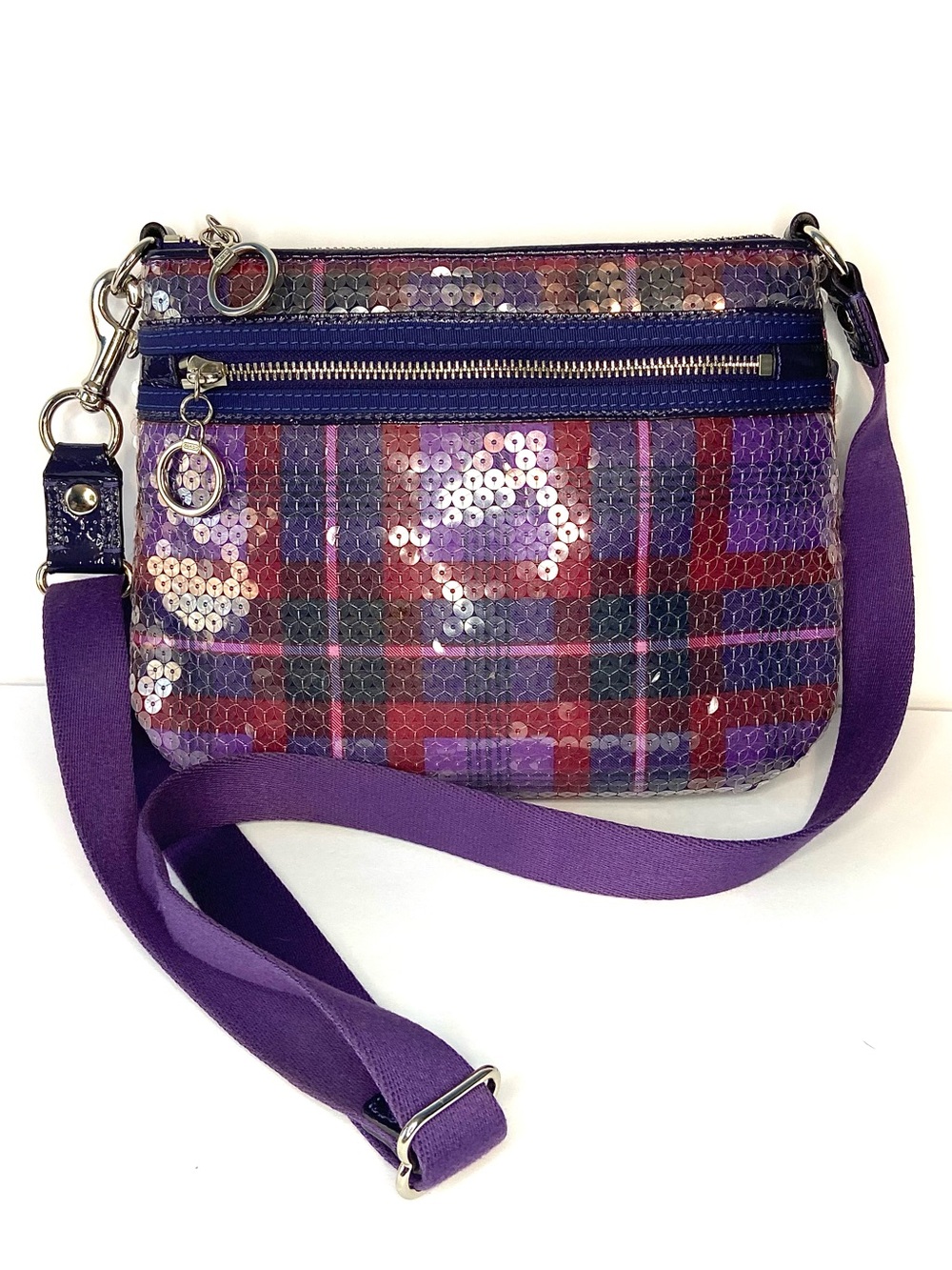 COACH POPPY Y2K EUC small  Purple Sequin Crossbody Plaid Accent bag - Picture 8 of 15